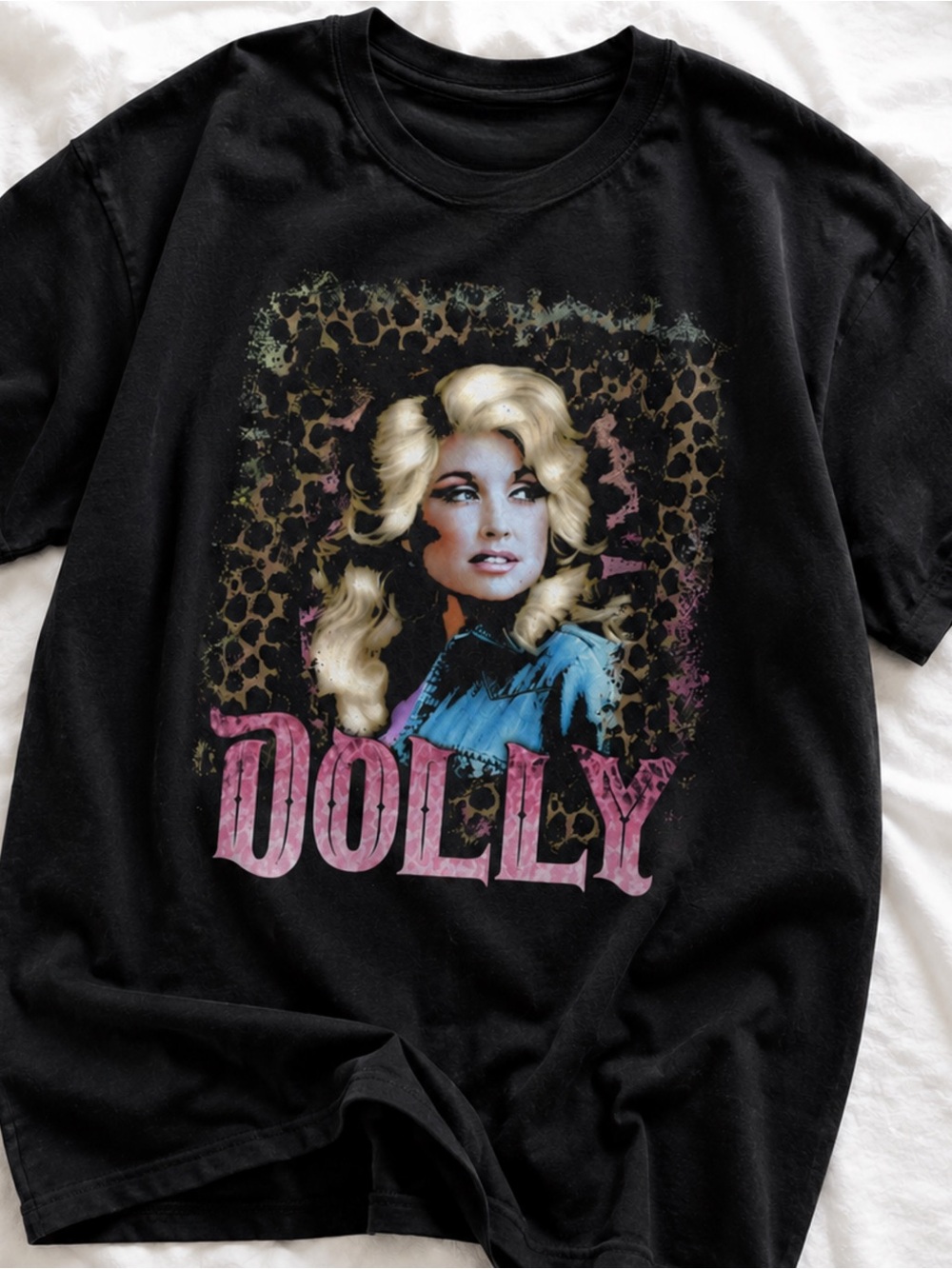 Dolly Graphic Tee with Pink Lettering Gildan Black